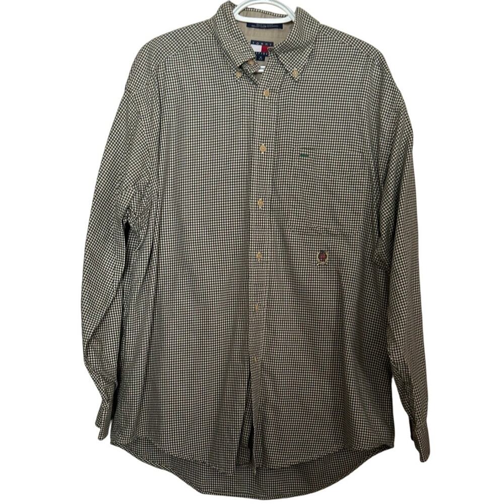Tommy Hilfiger Men's Green‎ White Plaid Long Sleeve Button Down Shirt Size M